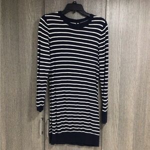 French Connection Navy and White Striped Long Sleeve Dress